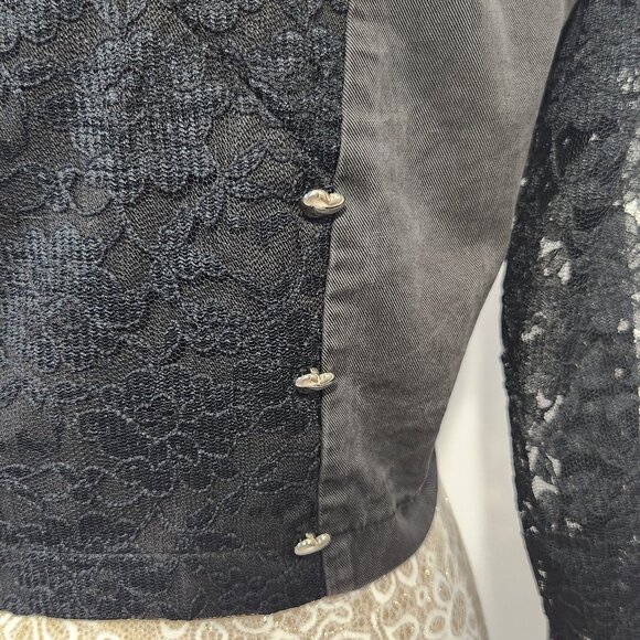 Banjo Dallas TX Women's Size Small Black Denim & Lace Long Sleeve Crop Top Goth - Picture 11 of 16